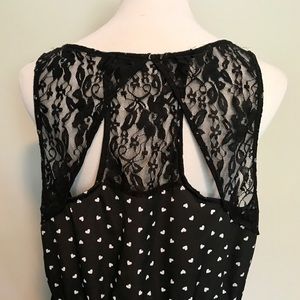 Lace back sleeveless black white heart dot dress